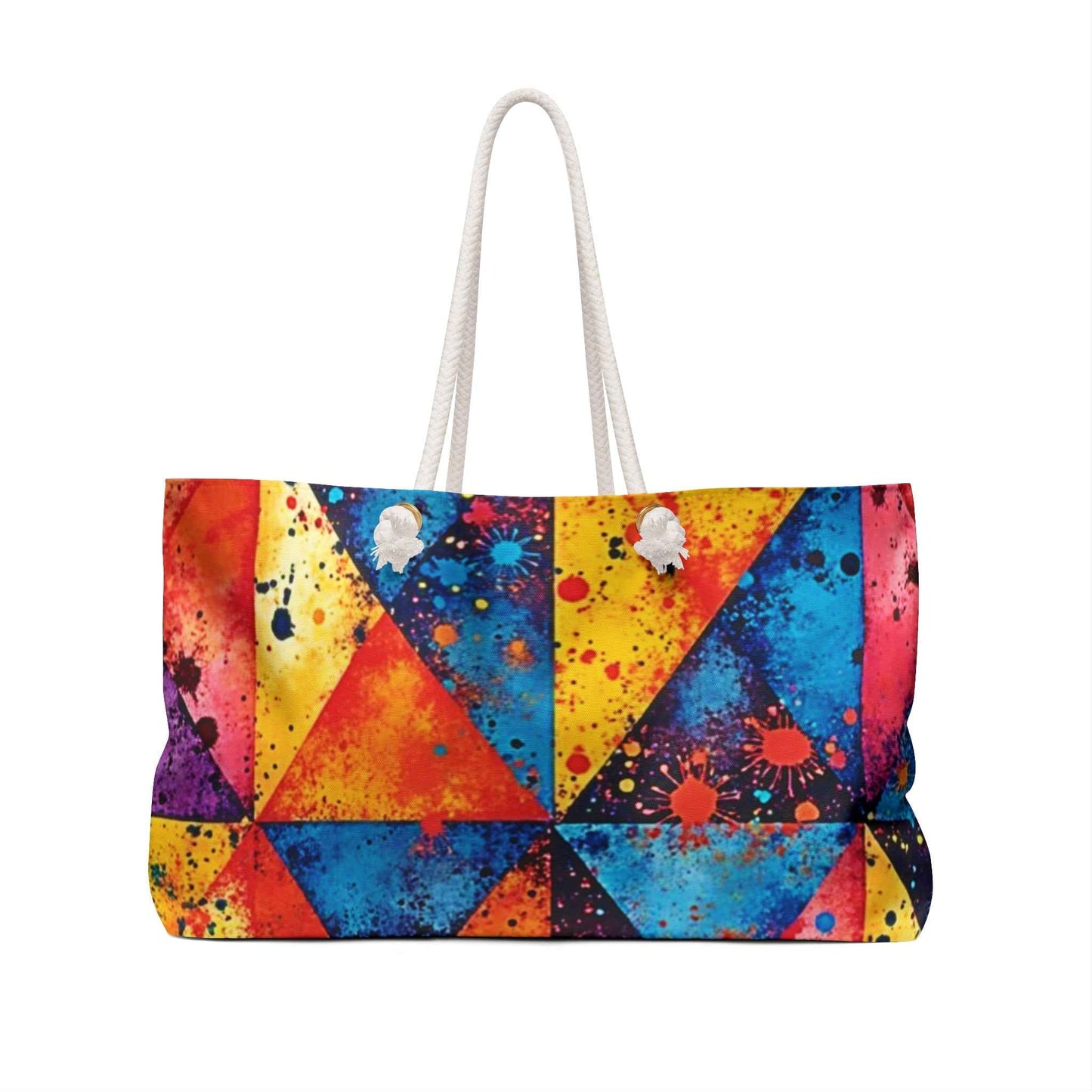 Colorful Geometric Paint Splatter Weekender Bag | Large Tote, Travel Beach Bag