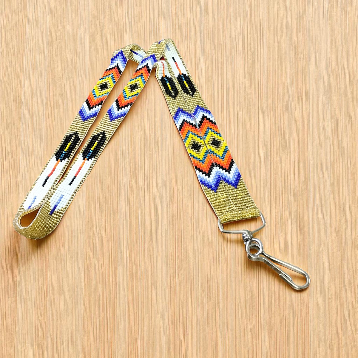 Golden blue Native Beaded Lanyard