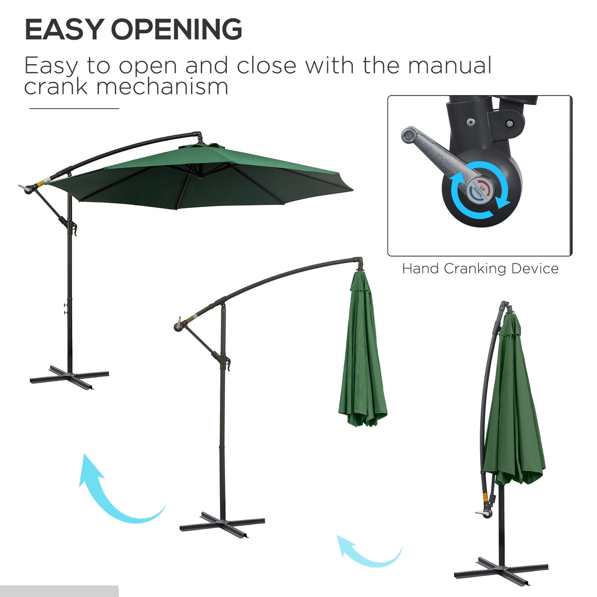 9.7ft Offset Patio UmbrellaCantilever Parasol with Crank Handle, 8 Ribs and Cross Base for Outdoor, Sun Shade, Black