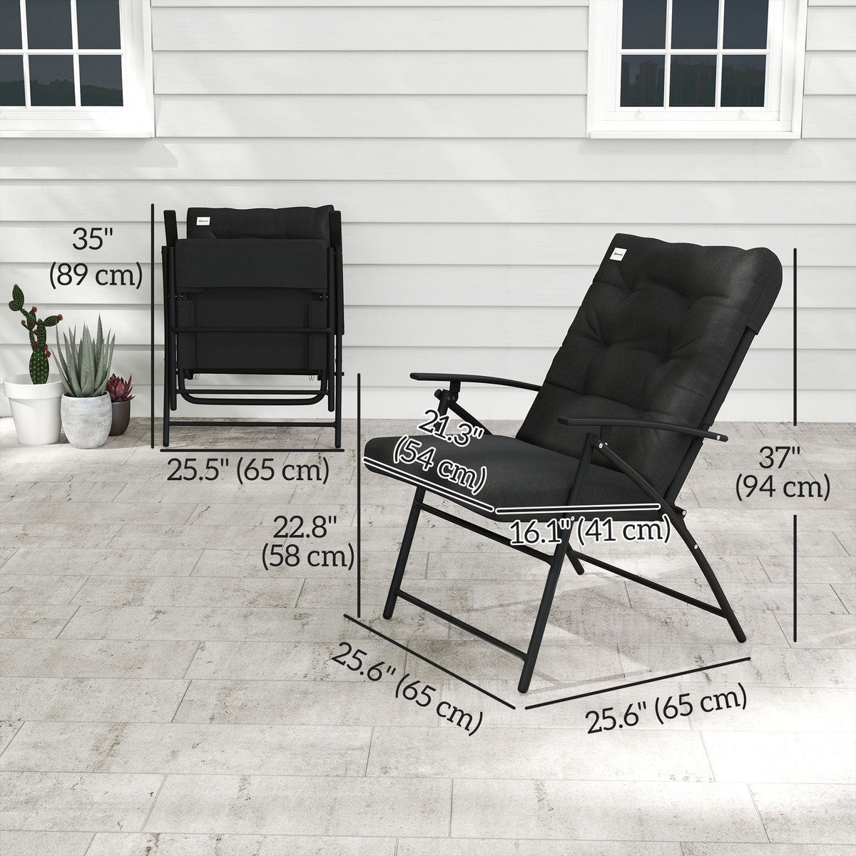 Set of 2 Outdoor Folding Chairs with Adjustable Backrest, Padded Camping Chairs for Outdoor Events, Grey