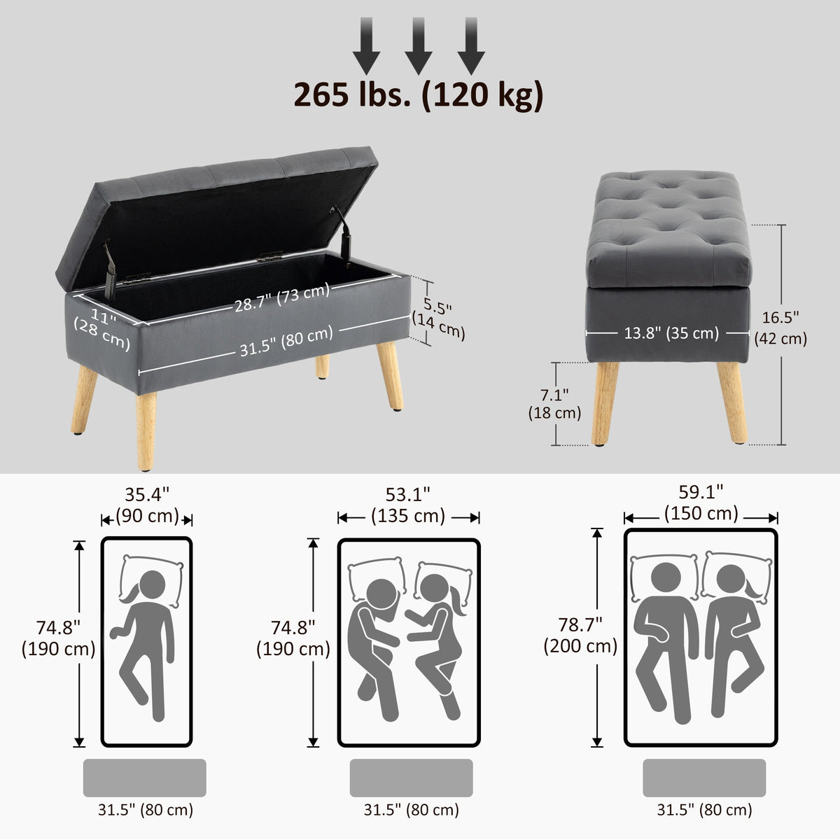 Storage Ottoman with Lid, Velvet Upholstered Storage Bench with Wood Legs for Living Room, Black