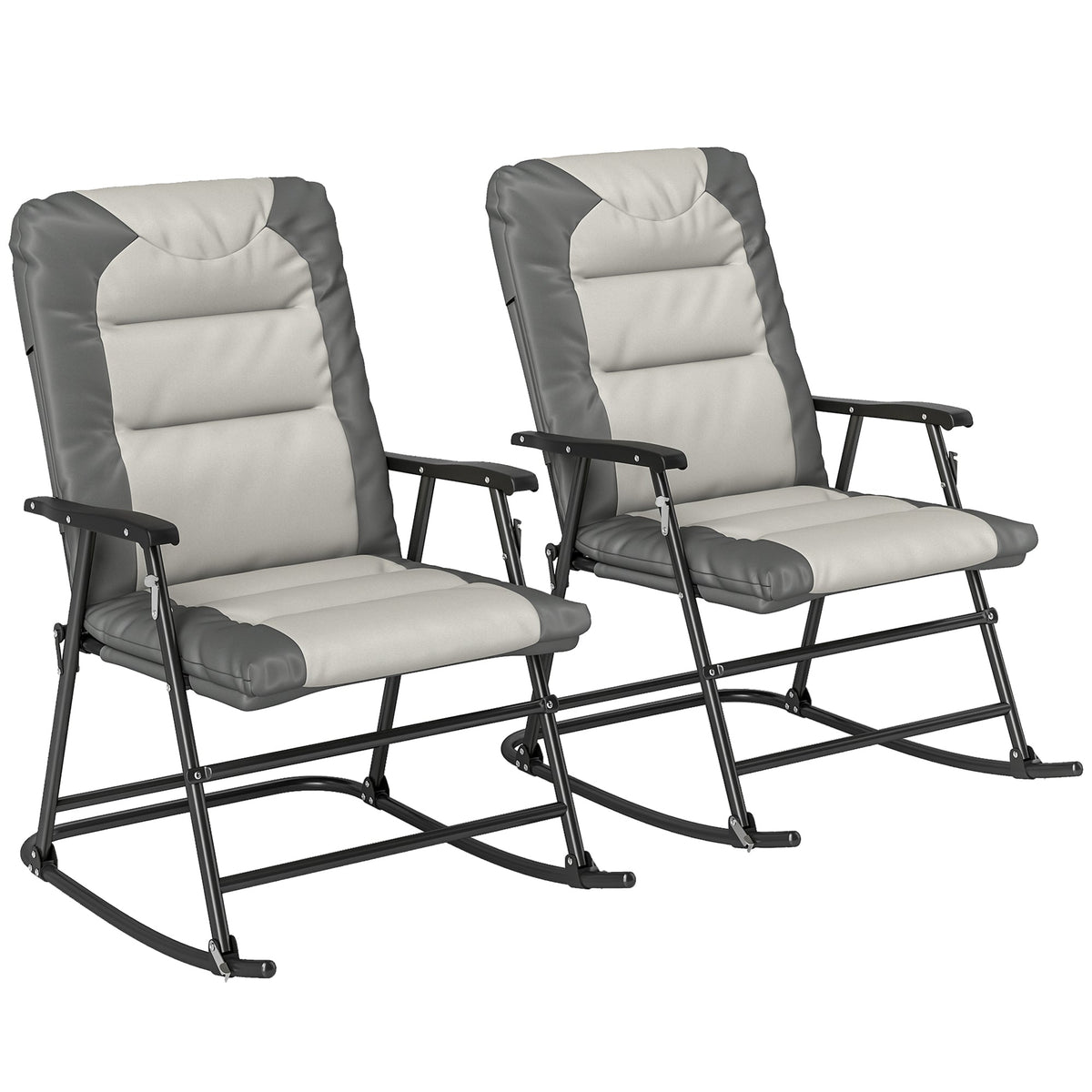 Folding Rocking Chair Set of 2 Padded Rockers with Armrest, Navy Blue