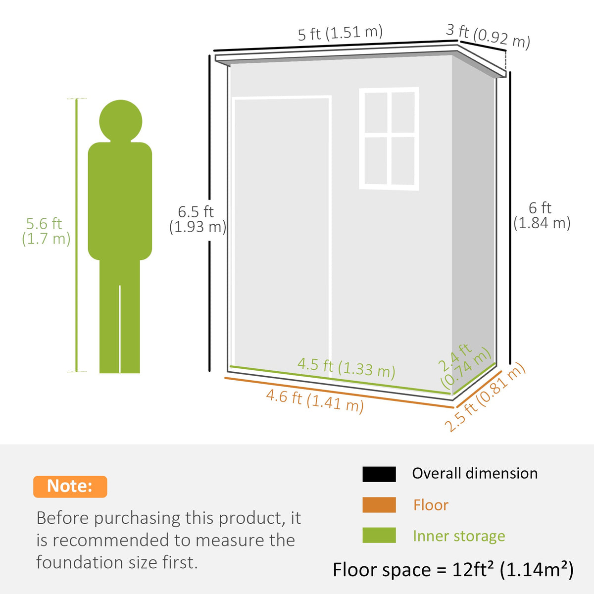 5 x 3FT Garden Shed with Floor, Outdoor Storage Shed with Lockable Door, Window and Vent for Backyard, Patio, Dark Grey