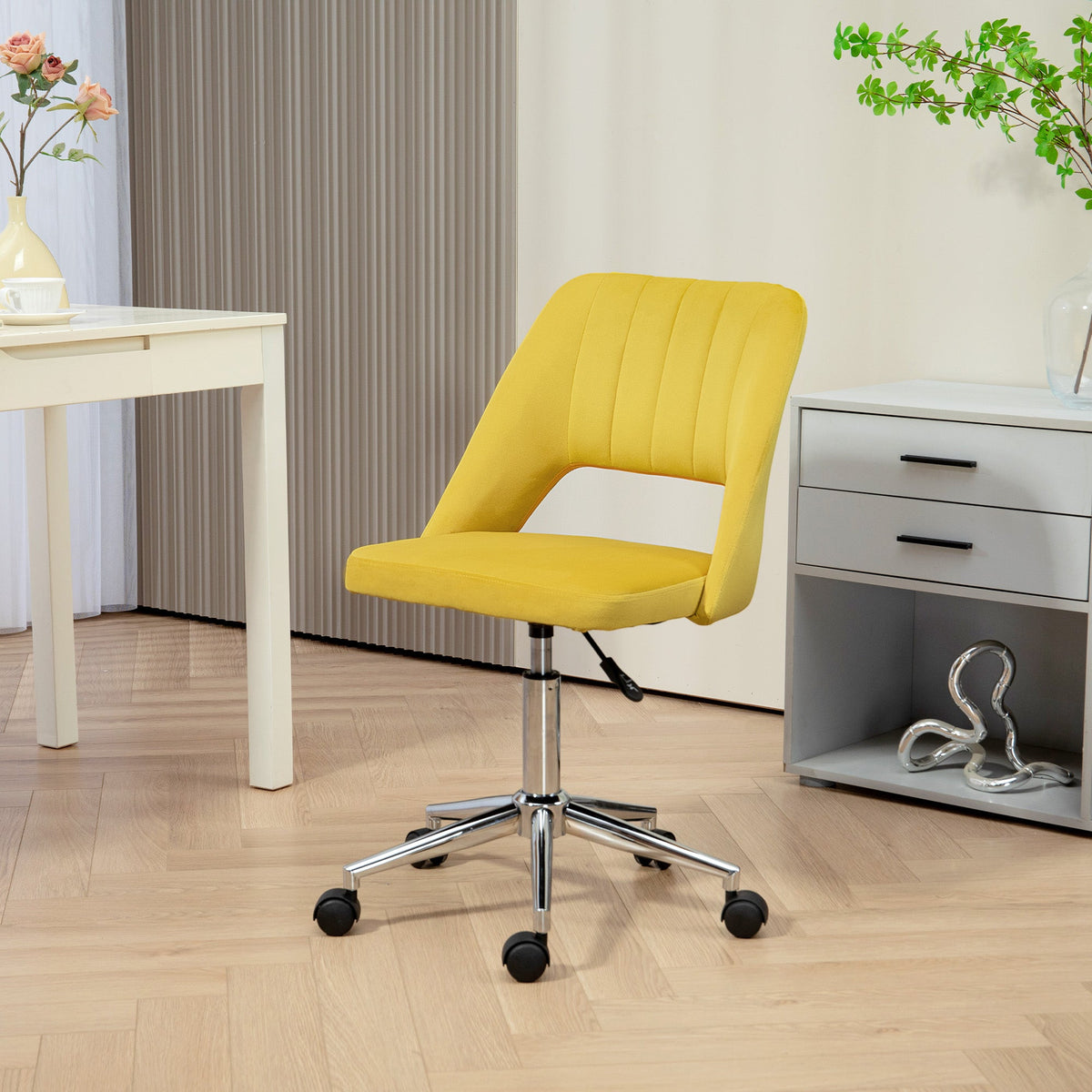 Mid Back Office Chair Velvet Fabric Swivel Scallop Shape Computer Desk Chair, Green