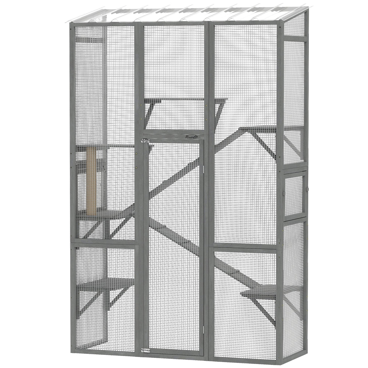 Large Outdoor Catio with 6 Jumping Platforms, Scratching Post, 2 Ramps, Waterproof Roof, Grey