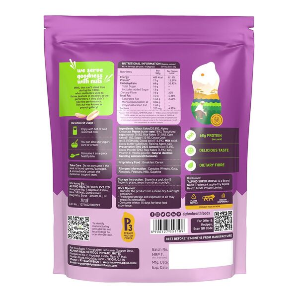 Protein-Rich Super Muesli Chocolate 400g – 61% Whole Grains, 14% Nuts - 17% Protein, Source of Dietary Fibre & Healthy Fats
