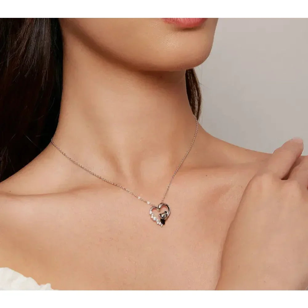 925 Sterling Silver Baby Panda Crystal Necklace | Enamel Cute Animal Charm Chain Link | Women'S Gift - 17.71'' Scn453