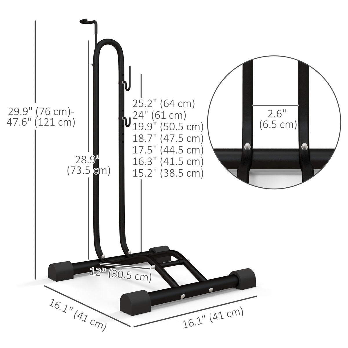 Vertical & Horizontal Bike Rack Bicycle Storage Stand with Adjustable Hooks, Fits 6"-28" and 700c Bikes