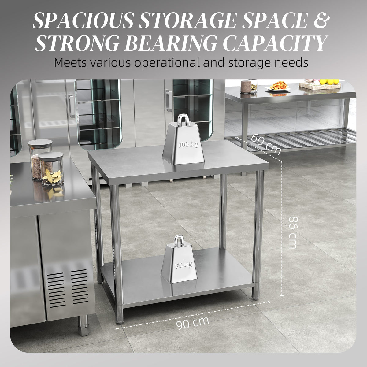 Stainless Steel Workbench, 35 x 24 x 34 Inch, Heavy Duty Work Prep Table with Shelf, Workbench for Kitchen, Garage