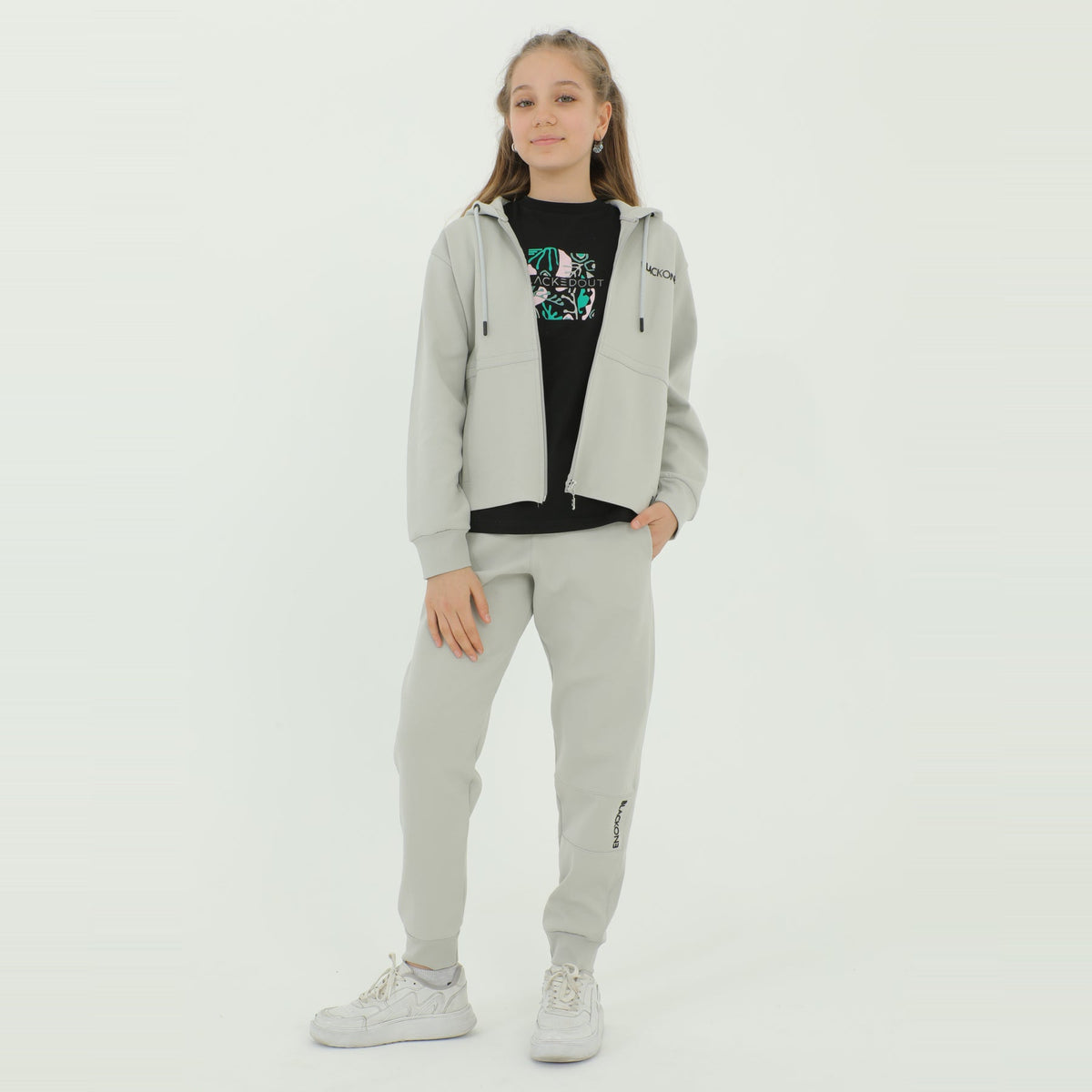 Zip-Up Hoodie Girls Jogger Set