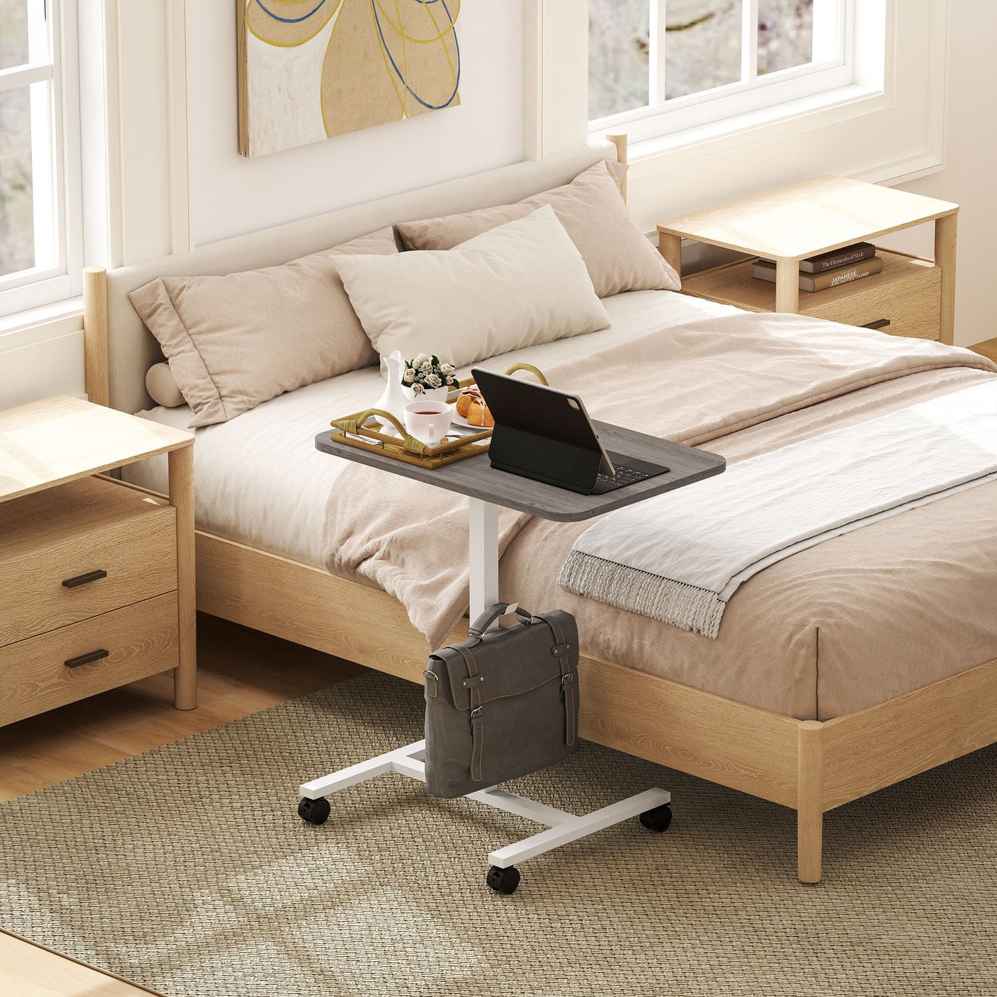 Eden Height Adjustable Standing Desk with Wheels and Headphone Hook-Grey
