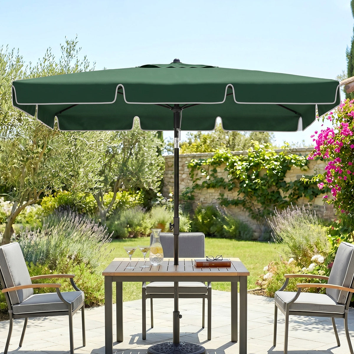 6.5x4ft Rectangle Patio Umbrella Aluminum Tilt Adjustable Garden Parasol Sun Shade Outdoor Canopy Beige