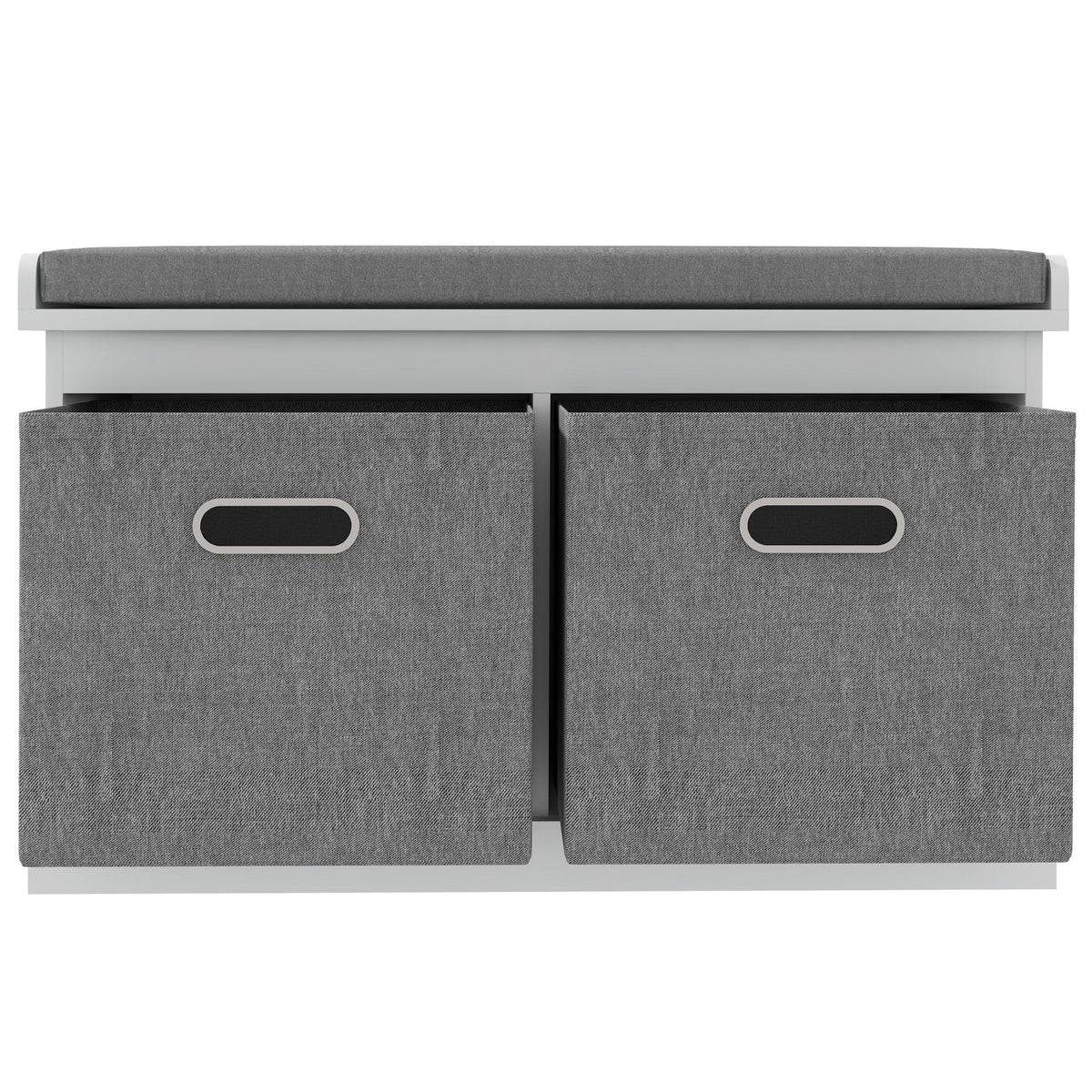 Shoe Storage Bench with Seat, Entryway Bench Seat with Cushion, 2 Fabric Drawers for Hallway, White