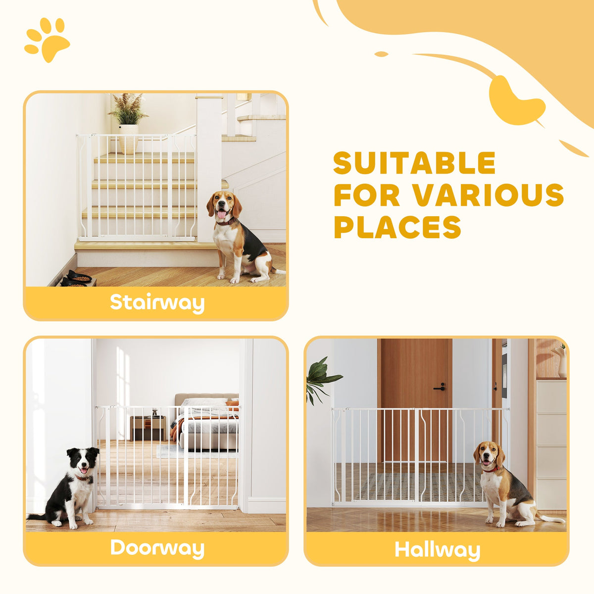 30"- 45" Easy Install Pet Gate w/ Door & Double Locking System, Extra Wide Dog Gate for Stairs, Hallways, White