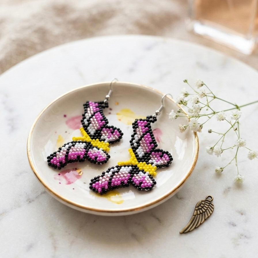 Multicolour Butterfly Beaded Earrings