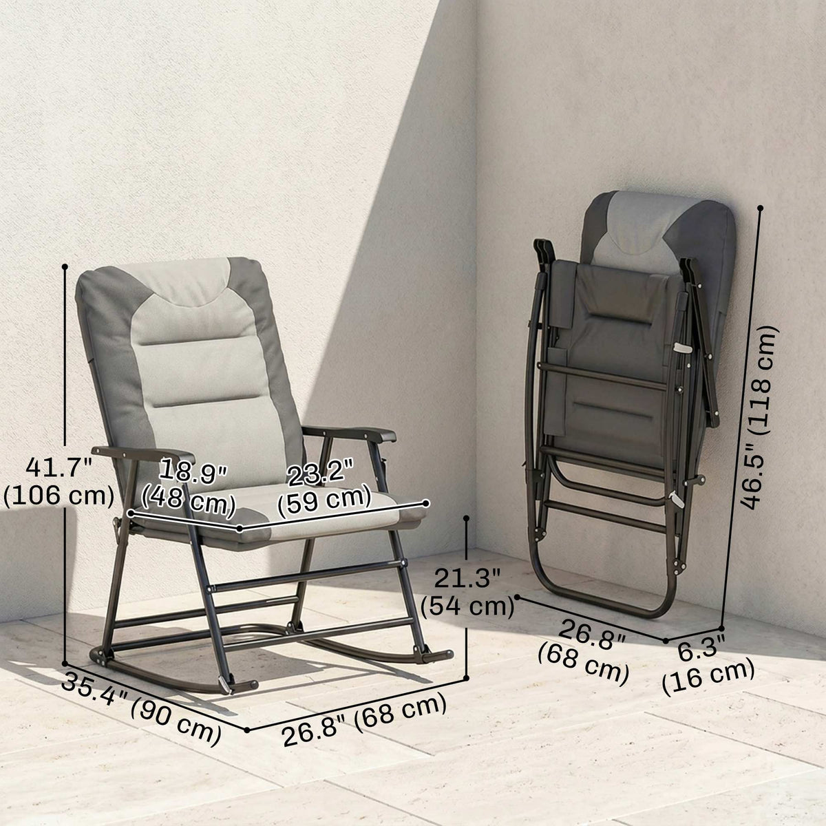 Folding Rocking Chair Set of 2 Padded Rockers with Armrest, Navy Blue