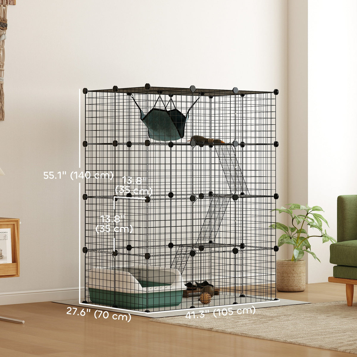 4 Tier DIY Cat Cage Indoor, Catio for 1-3 Cats with Hammock, 5 Doors, 3 Ramps, 3 Jumping Platforms, for 1-3 Cats, Black
