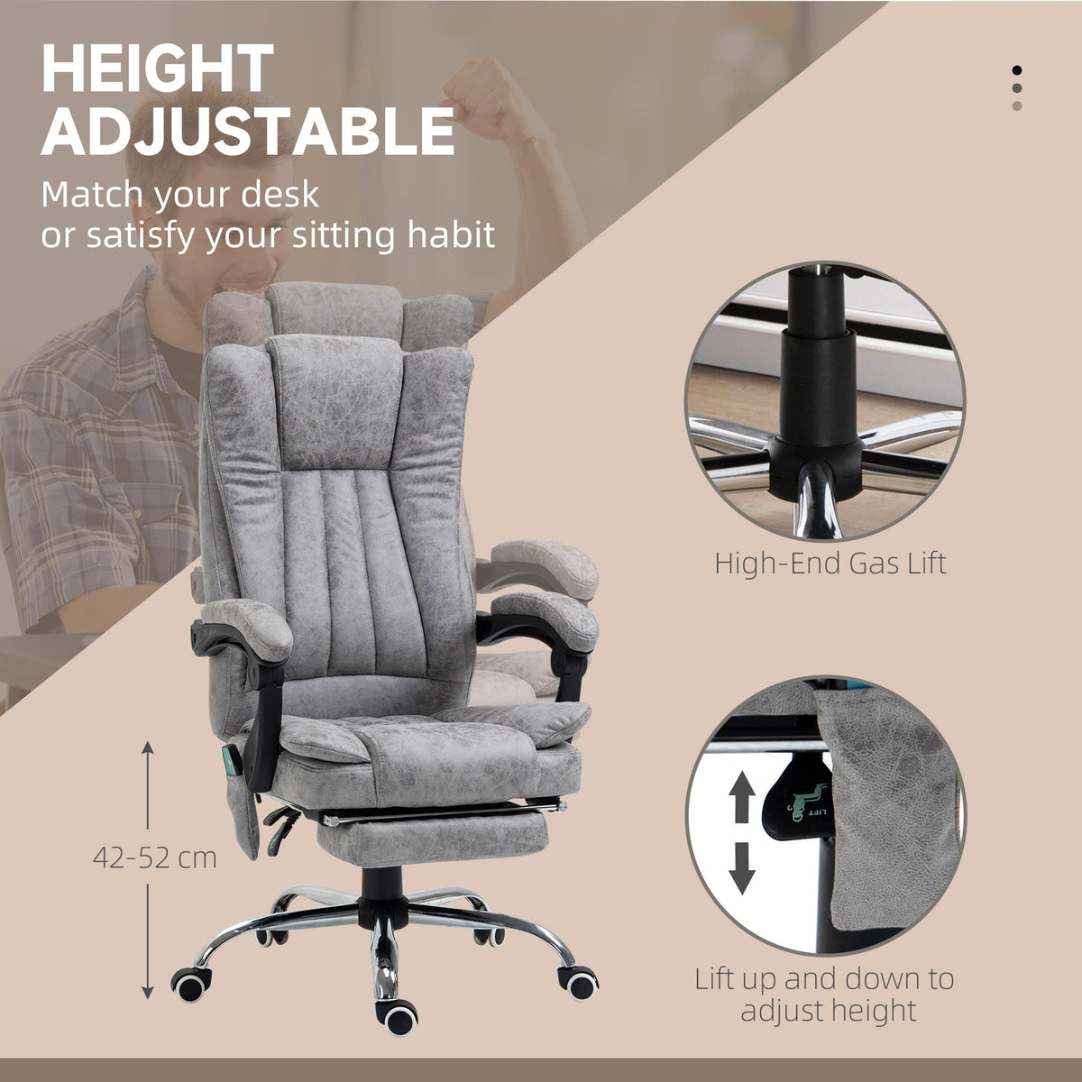 Office Chair 6-point Vibration Massage Chair Micro Fiber Recliner with Retractable Footrest Black