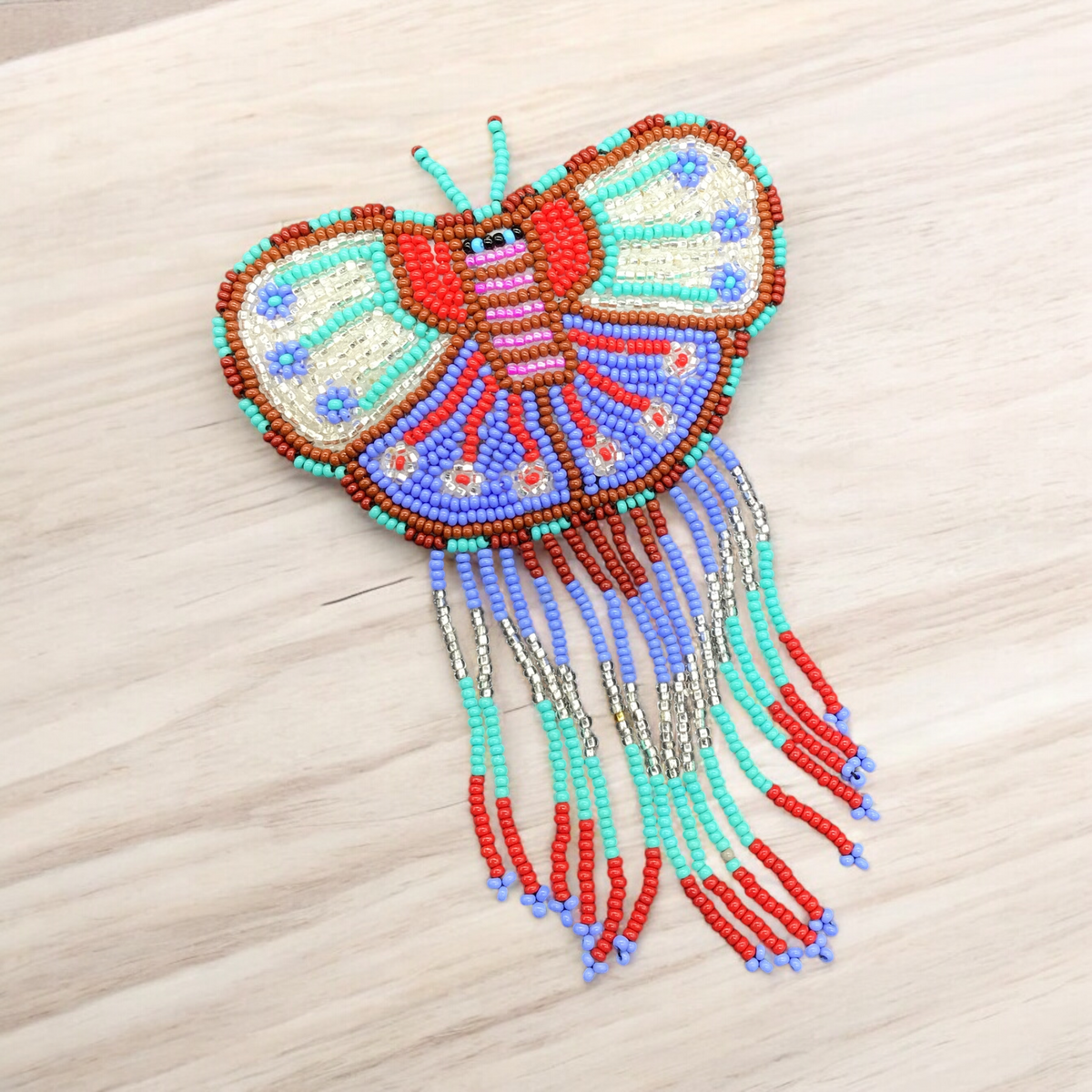 Butterfly Beaded Barrettes with Fringes White& Purple