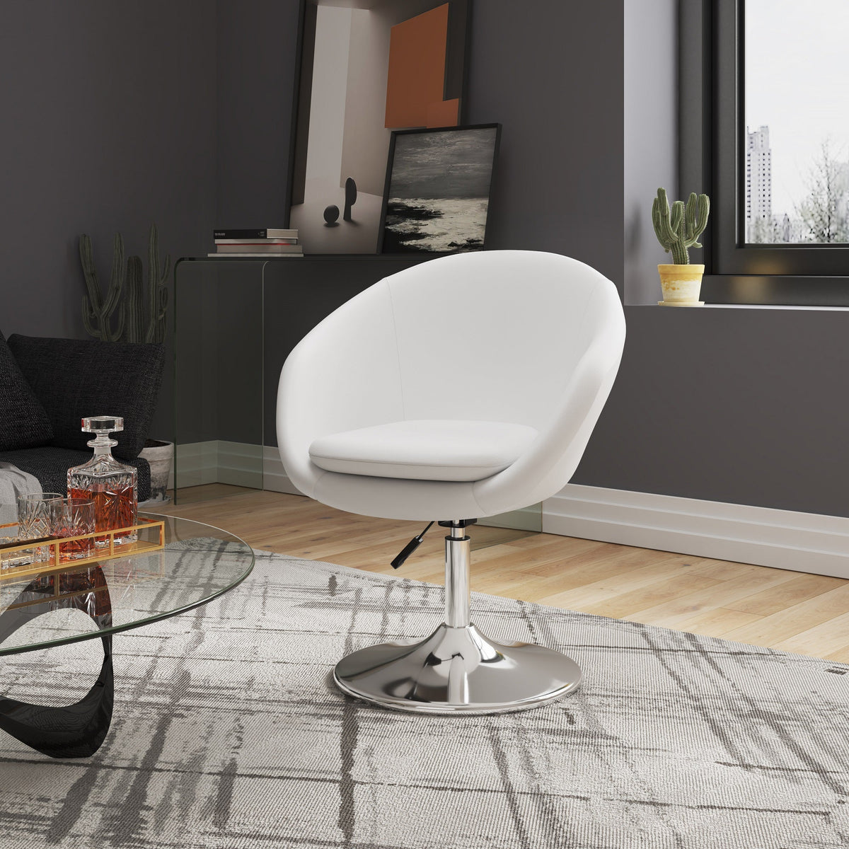 Chandra Swivel Adjustable Faux Leather Accent/Office Chair - White