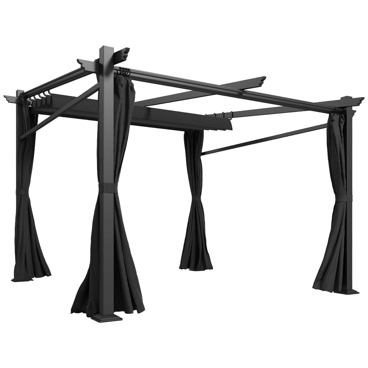 Metal Pergola with Sliding Roof Canopy, Retractable Pergola Canopy, 10' x 10', Beige