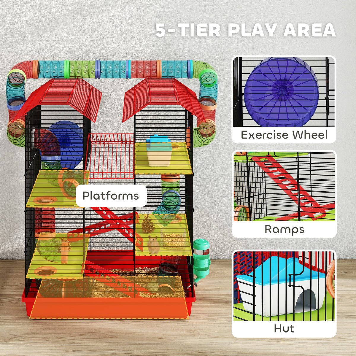 18.5" Hamster Cage, 5 Tiers Small Animal House with Tunnel Tube System, Exercise Wheel, Water Bottle, Blue