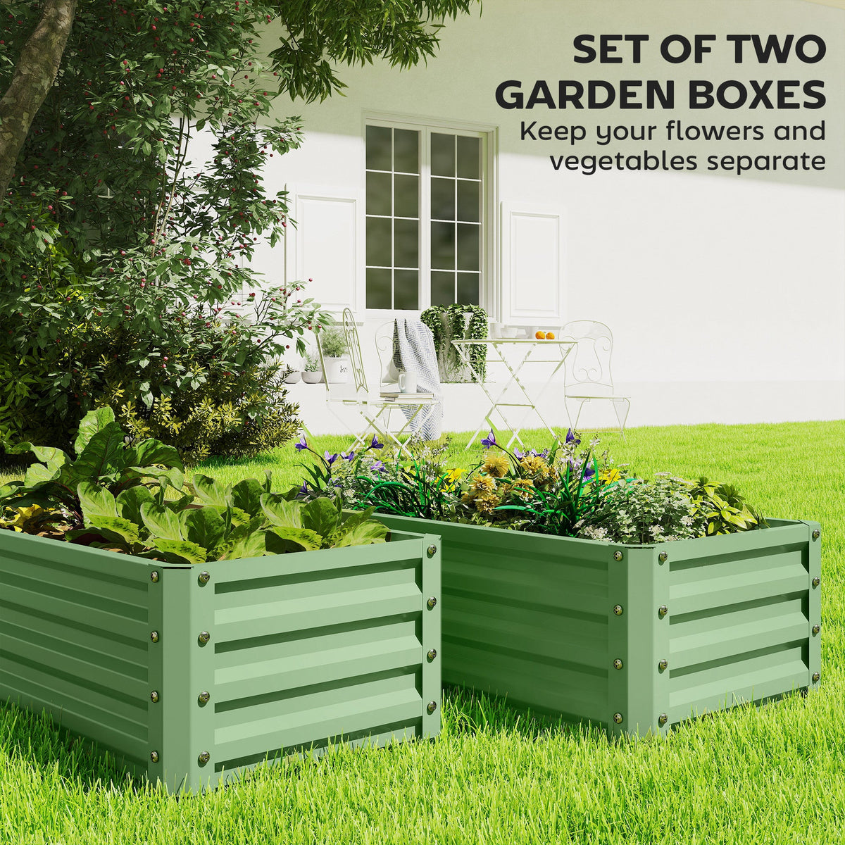 Galvanized Raised Garden Beds, Outdoor Planter Box, Set of 2, for Flowers, Herbs and Vegetables, Black