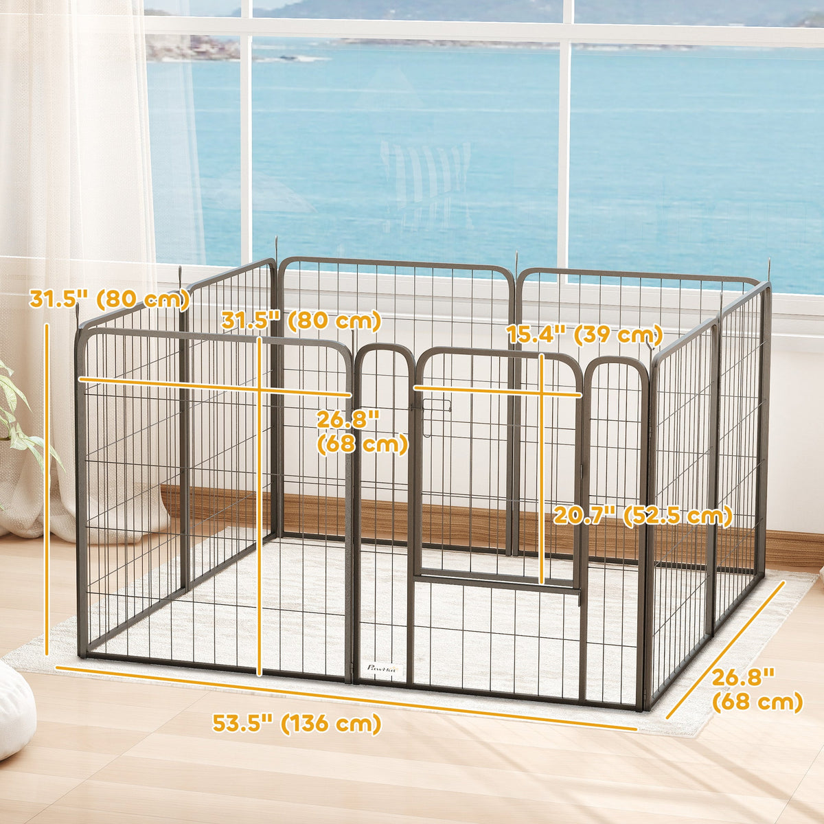 31.5" Dog Playpen Indoor Outdoor, Portable Foldable 8 Panels Pet Playpen with Door & Strap for Medium Dogs