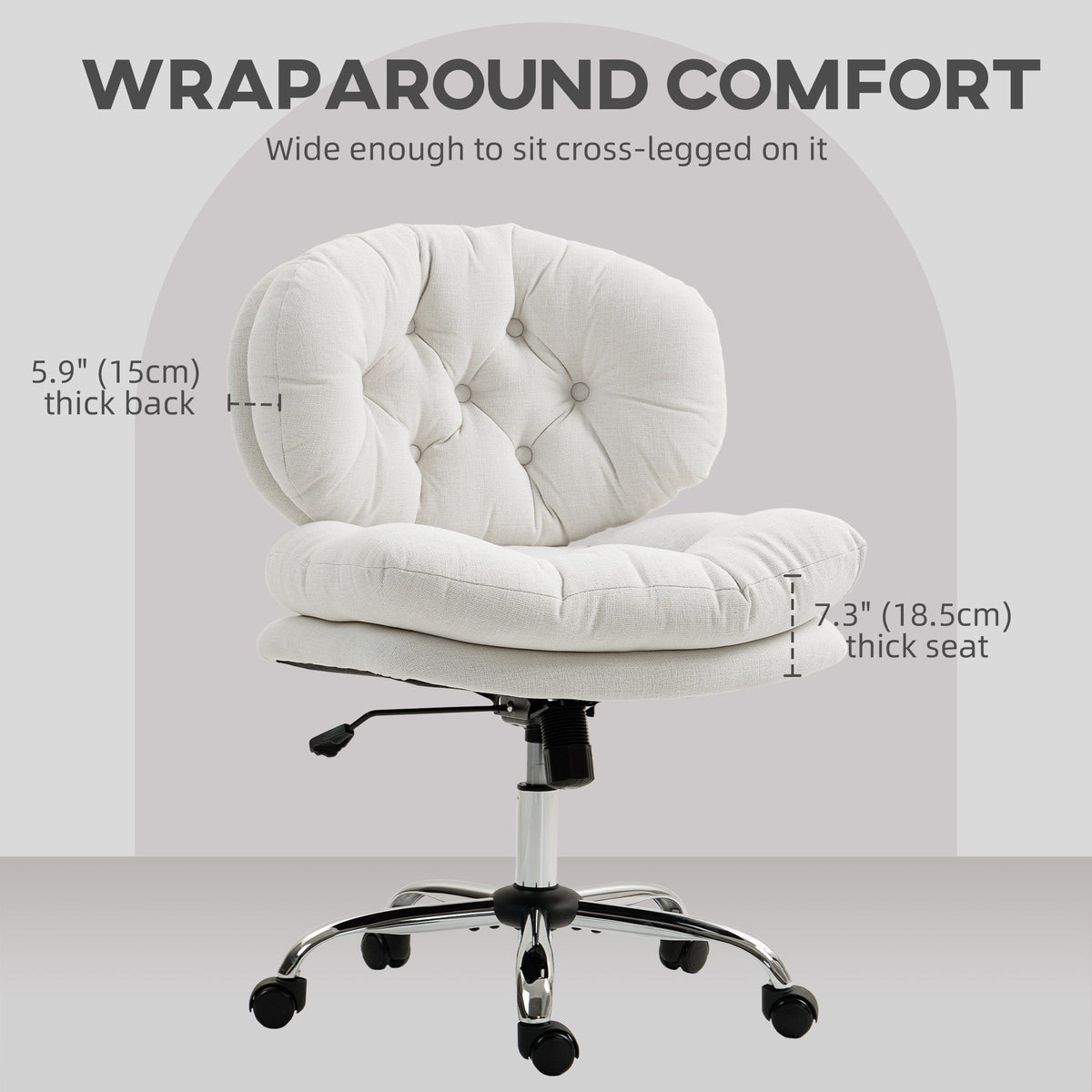 Computer Desk Chair, Armless Office Chair with Wide Padded Seat and Adjustable Height, Cream White