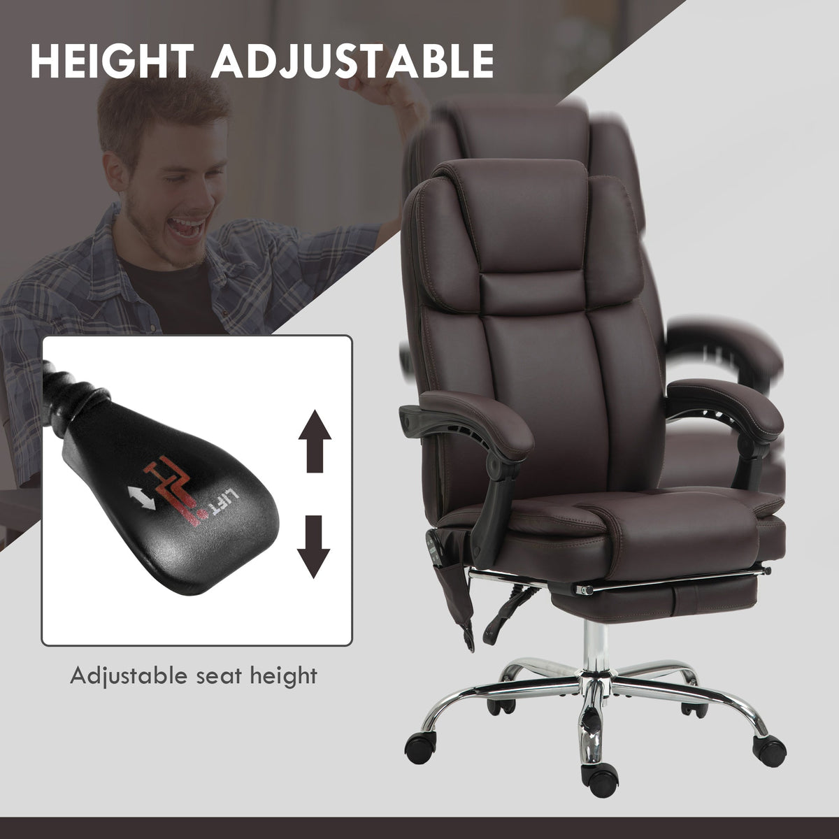 Massage Office Chair, Reclining Executive Office Chair with 6-Point Vibration, Footrest and High Back, Black