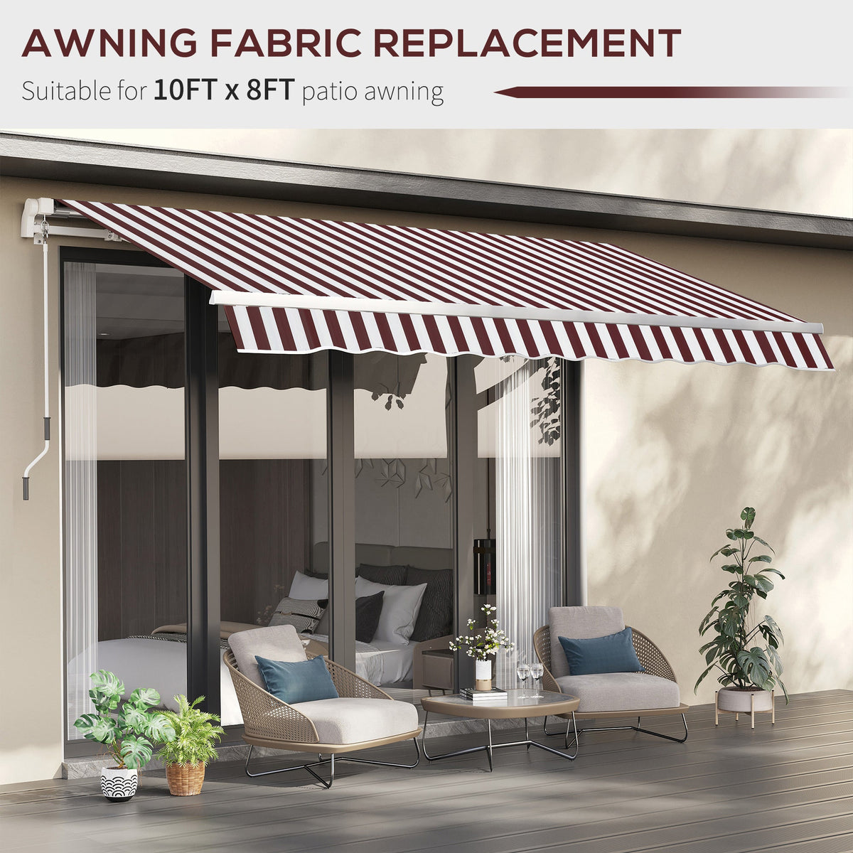 10' x 8' Retractable Awning Fabric Replacement Outdoor Sunshade Canopy Awning Cover, UV Protection, Grey