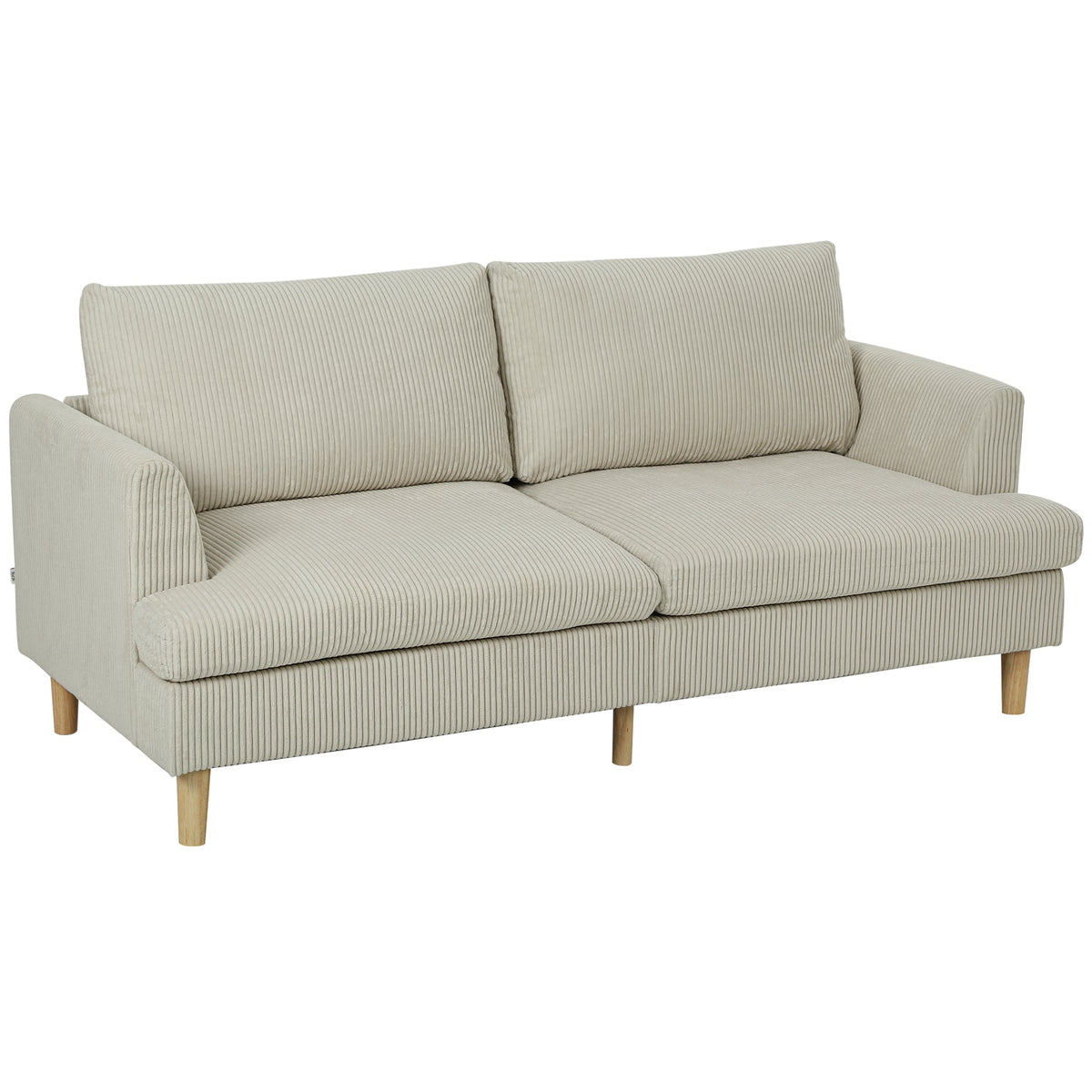 3 Seater Sofa, 74" Modern Corduroy Upholstered Couch with Thick Spring Cushions, Solid Wood Legs, Armrests, Beige