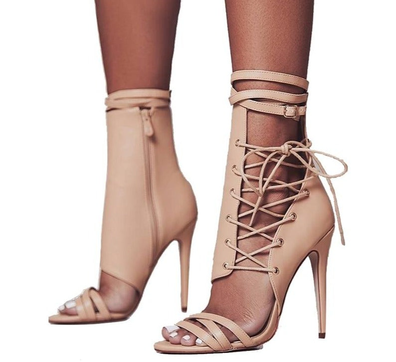 Side Lace Open Toe Stiletto