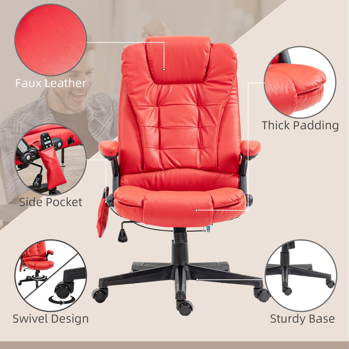 Executive Massage Chairs Heated High Back Reclining Office Chair Swivel Leather Adjustable Vibrating Furniture Black