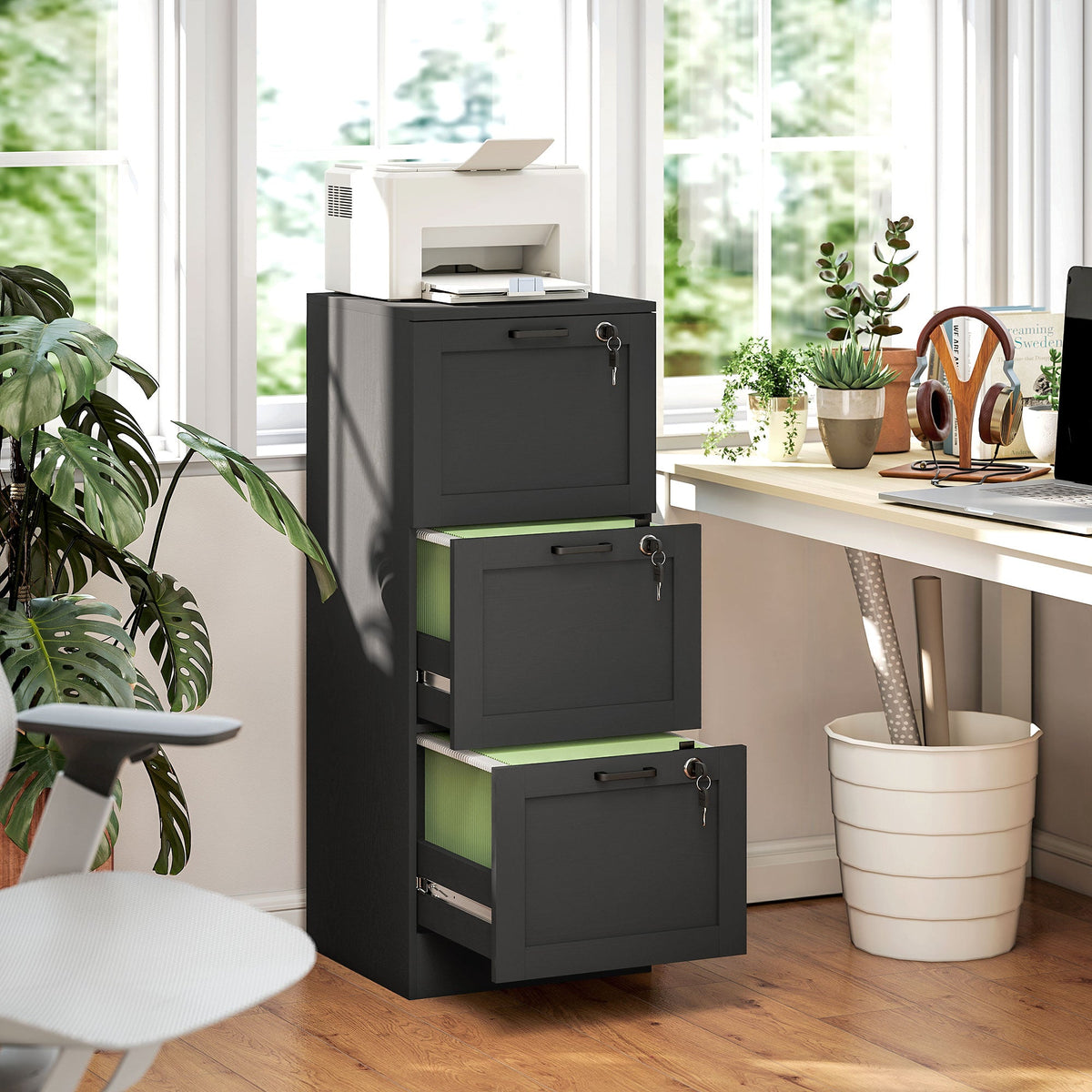 Vertical Filing Cabinet with 2 Drawers, Lock, File Cabinet for Home Office, A4 and Letter Size Files, White