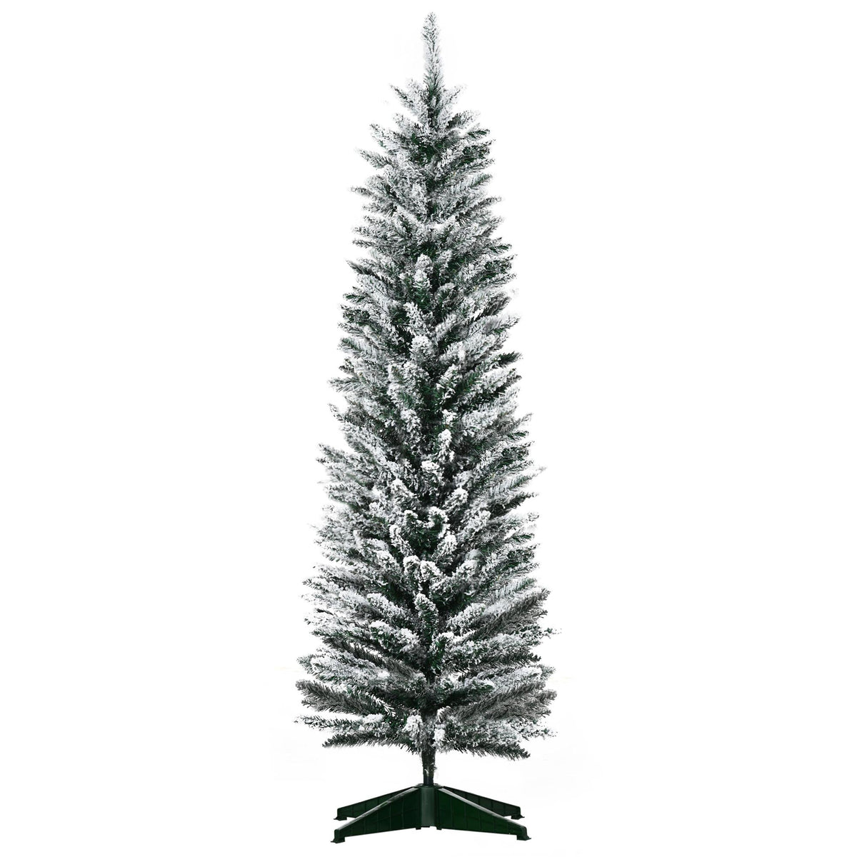 5ft Tall Pencil Artificial Christmas Tree, Holiday Décor with Snow Flocked Branches, Green