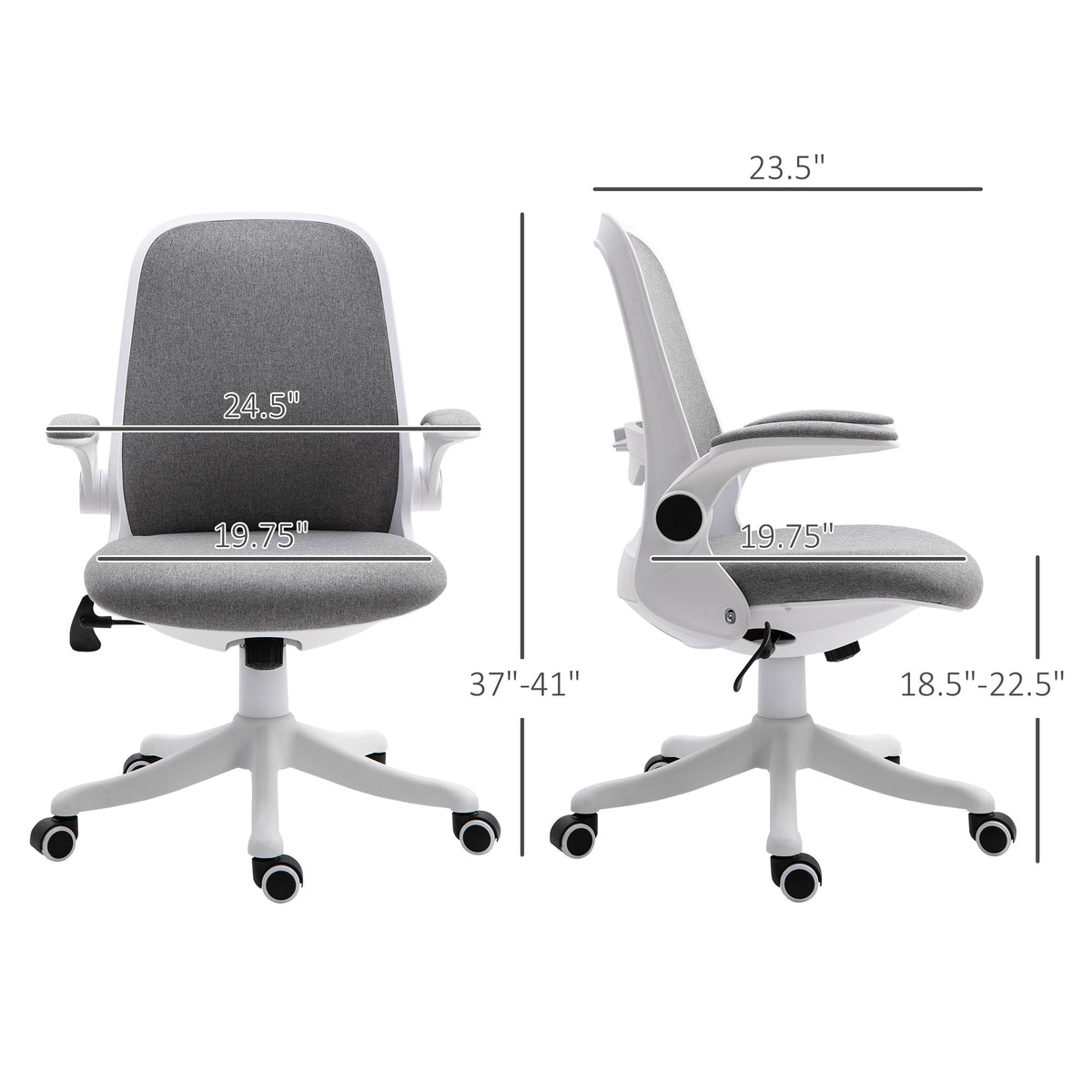 360° Swivel Office Chair Task Chair, Breathable Fabric Computer Chair with Flip-up Arms and Adjustable Height, Grey