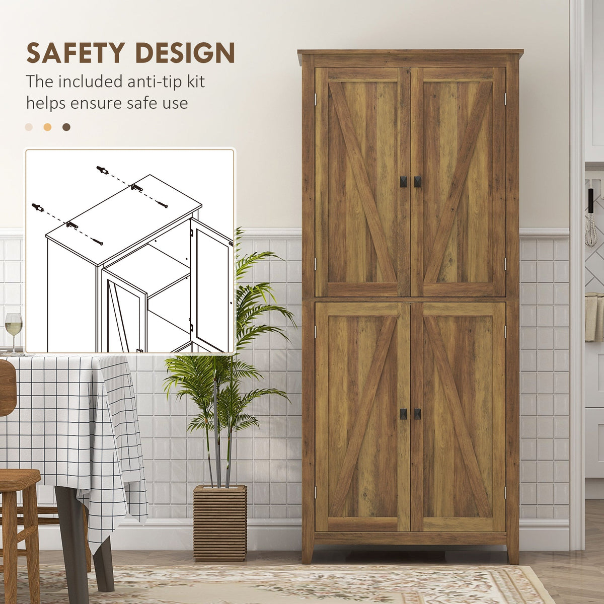 72" Freestanding Storage Cabinet, Kitchen Pantry Cabinet with Doors and Shelves for Dining Room, Natural