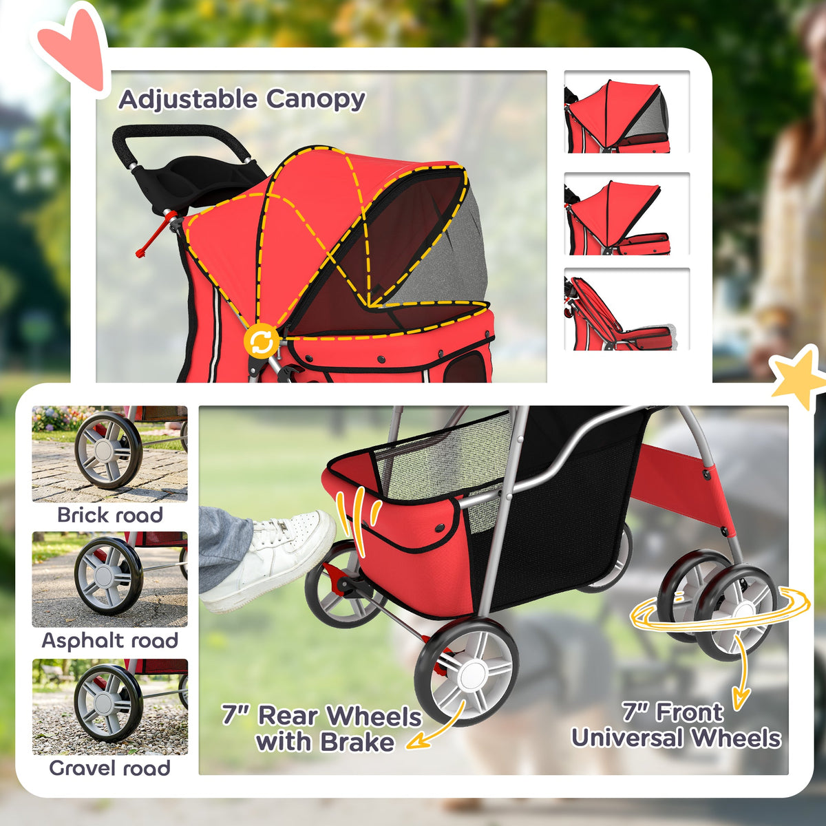 Pet Stroller with Reflective Strips, Foldable Cat Stroller with 360° Swivel Wheels for Small Dogs and Cats, Blue