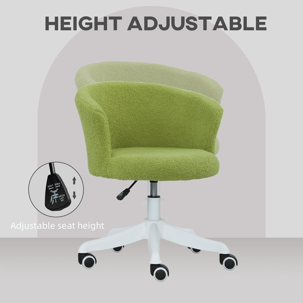 Armless Office Chair, Fluffy Computer Desk Chair with Adjustable Height, Swivel Wheels, Mid Back, Grey