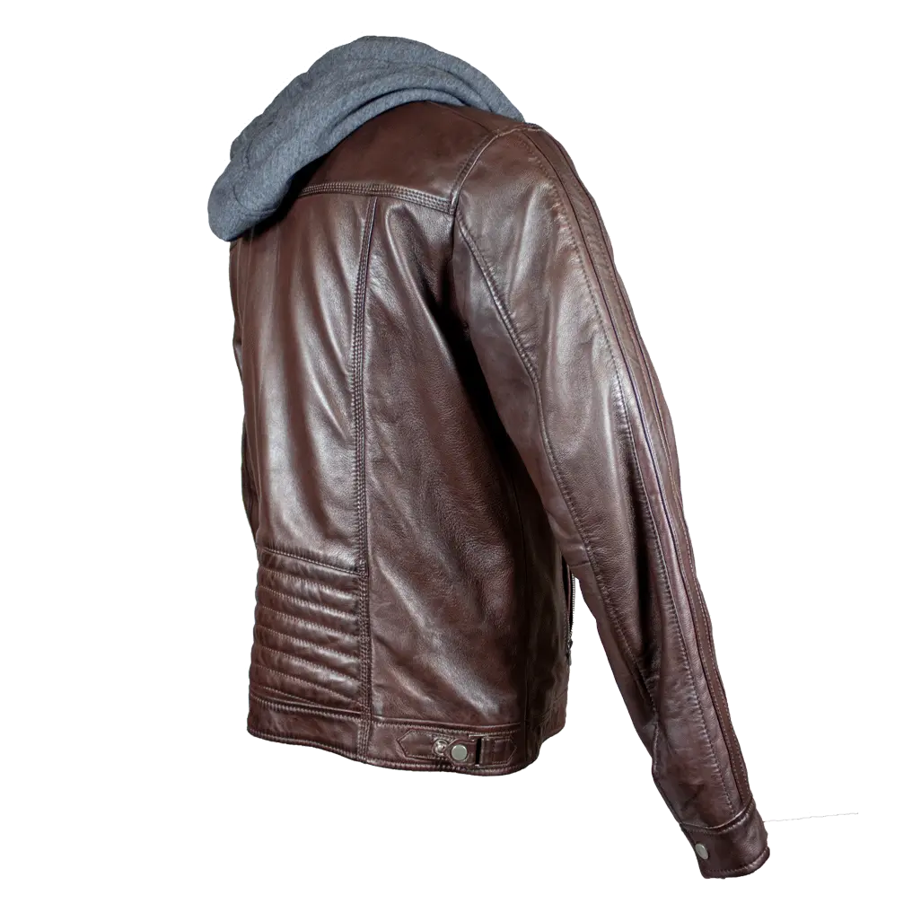 BOL Men's Hooded Snap Collar Leather Jacket