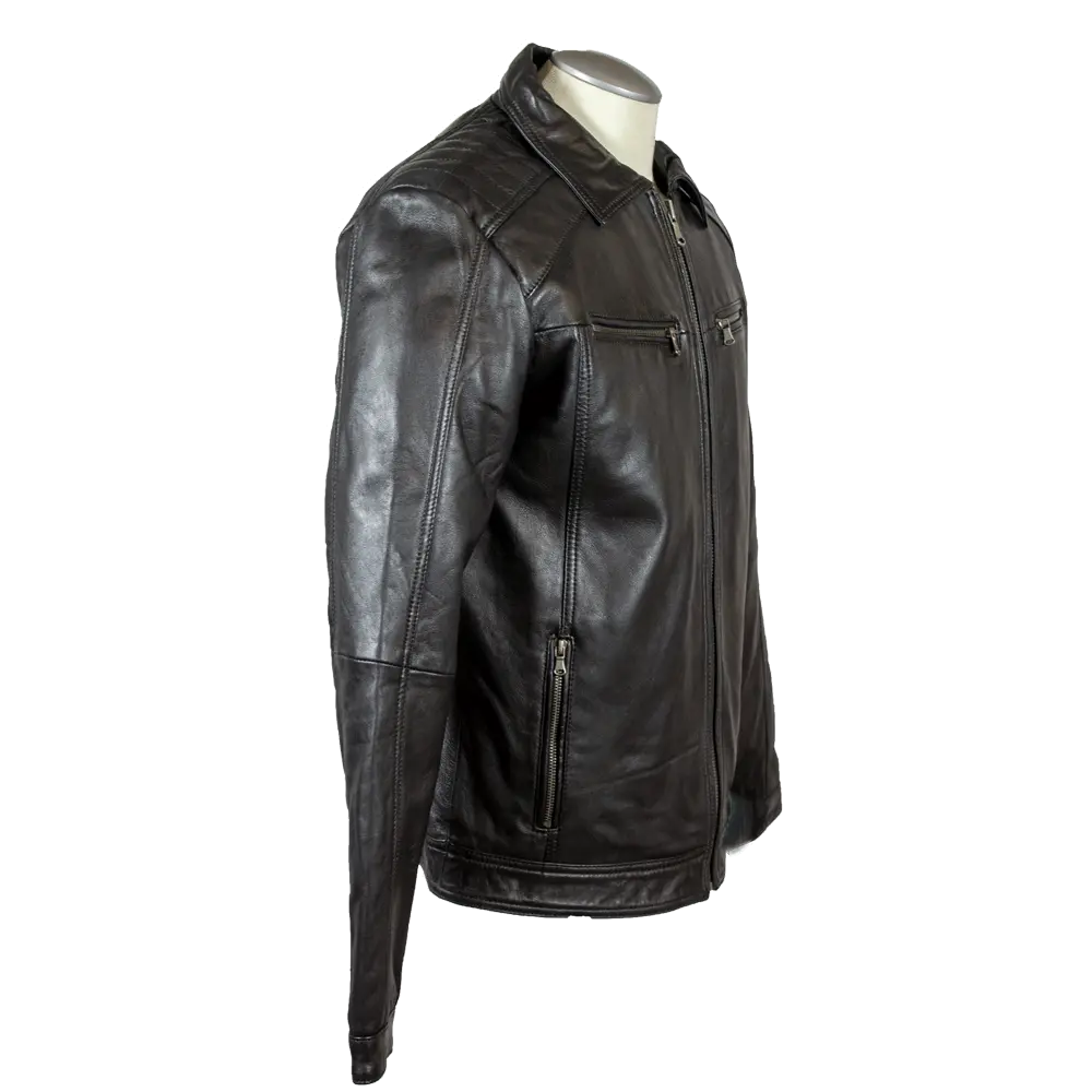 BOL Men's Zip Pocket Leather Jacket
