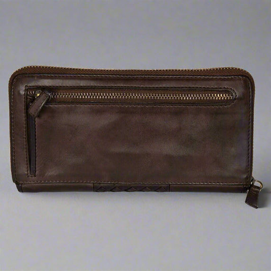 MET Women's Basket Weave Zip-Around Clutch Wallet