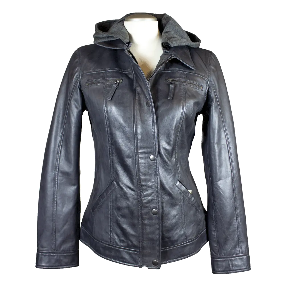 BOL Women's Removable Hood Leather Jacket