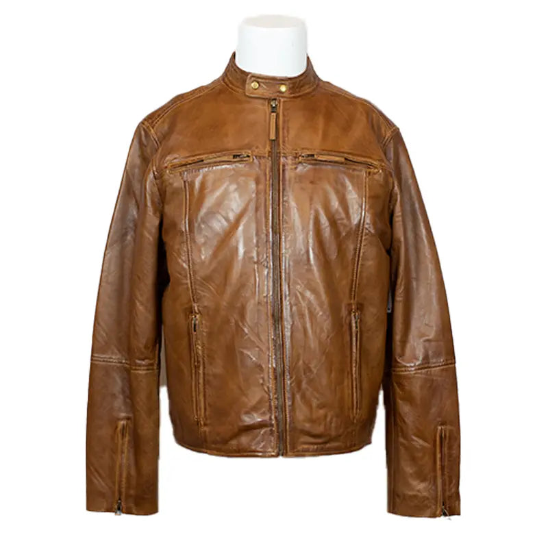 BOL Men's Snap Collar Lamb Leather Jacket