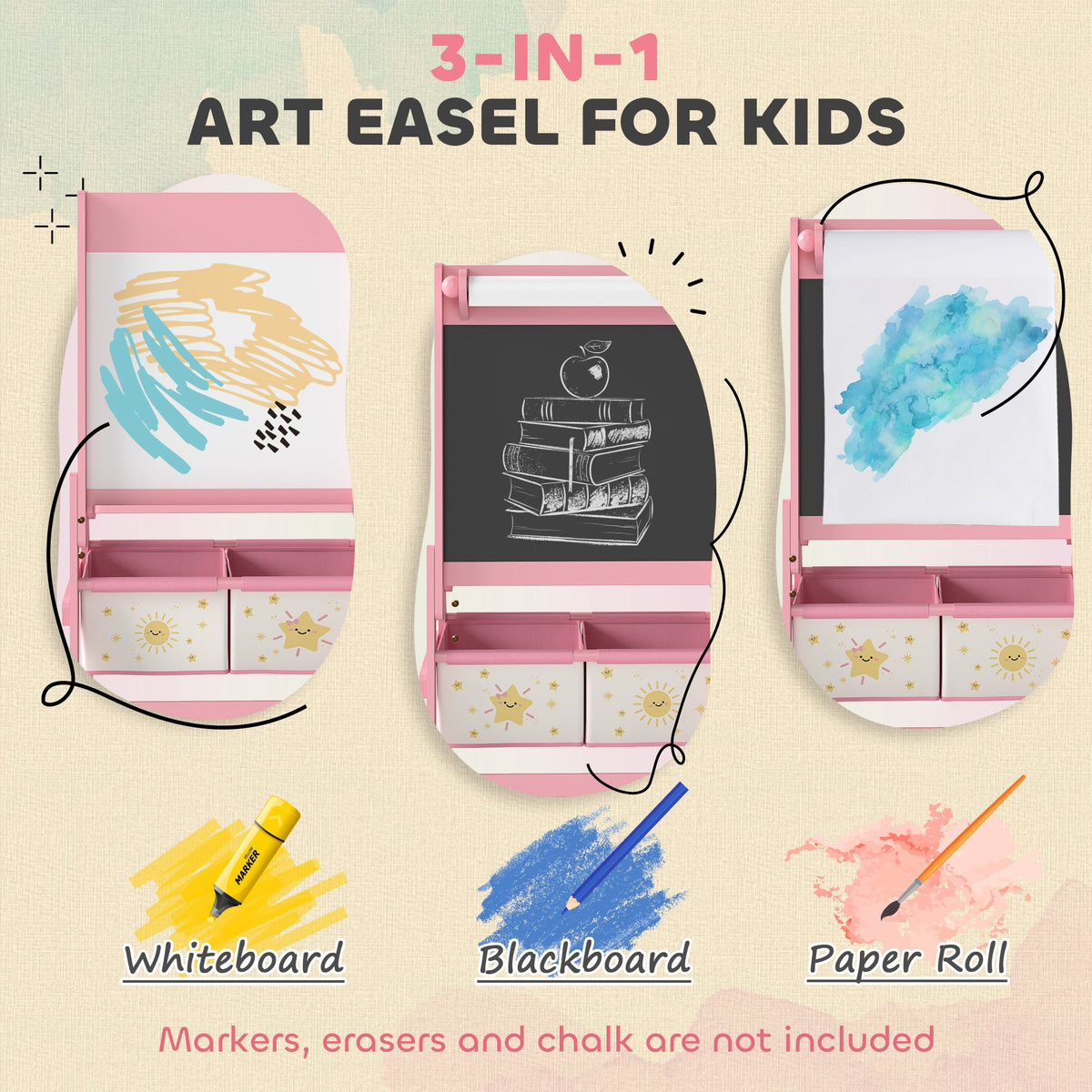 Art Easel for Kids, Double-Sided Whiteboard & Chalkboard with Paper Roll, 2 Storage Boxes, Gift for Boys, Girls, Green