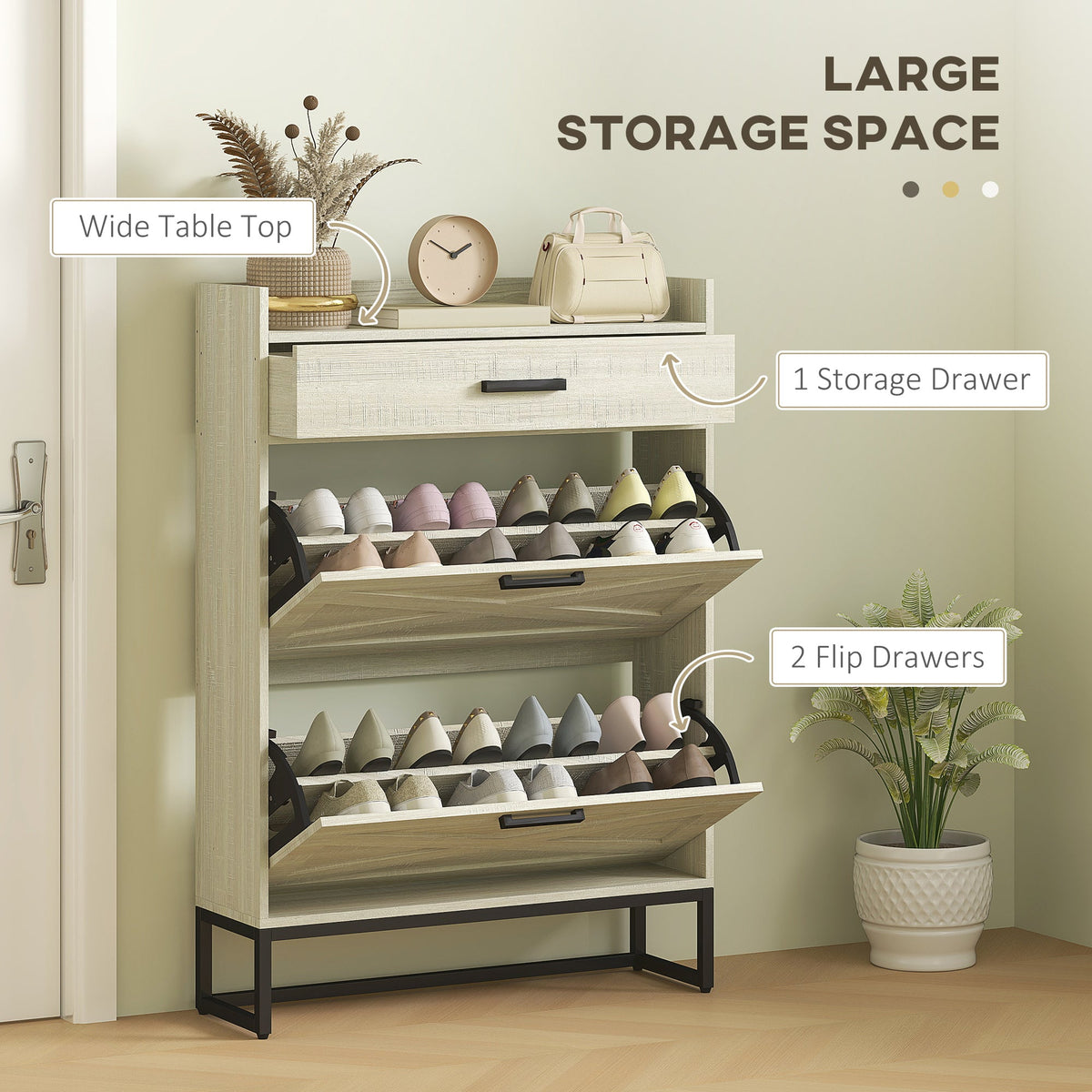 Slim Shoe Storage with 2 Flip Drawers and Adjustable Shelves Shoe Cabinet Organizer for 12 Pair, Rustic Brown