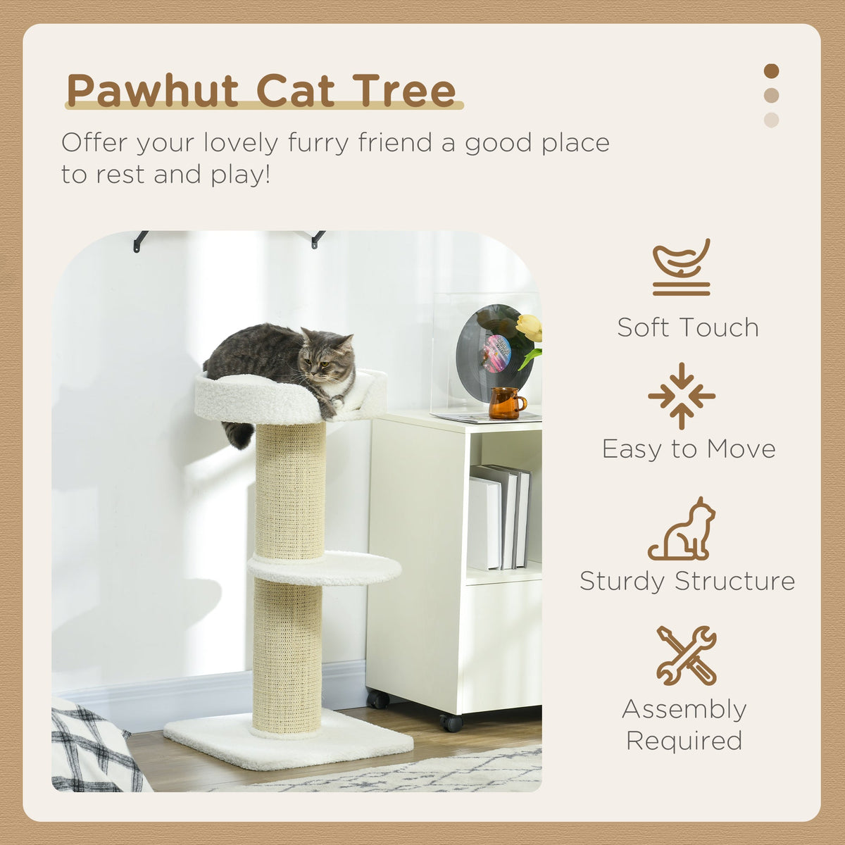 Cat Tree Kitty Tower with Sisal Mat Scratching Post, Cat Bed, Cushion, Perch, 18" x 18" x 36", Brown
