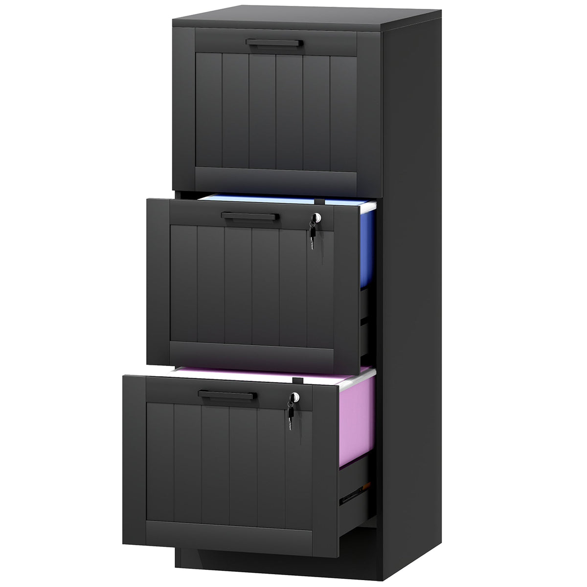 2 Drawer Filing Cabinet with Lock, Office Storage Cabinet with Adjustable Hanging Bars for A4 Letter Size Files, Black