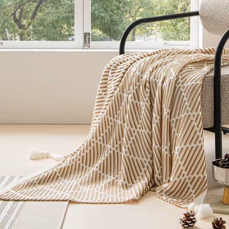 Meadow Cozy Pom Pom Blanket/Throw - Brown